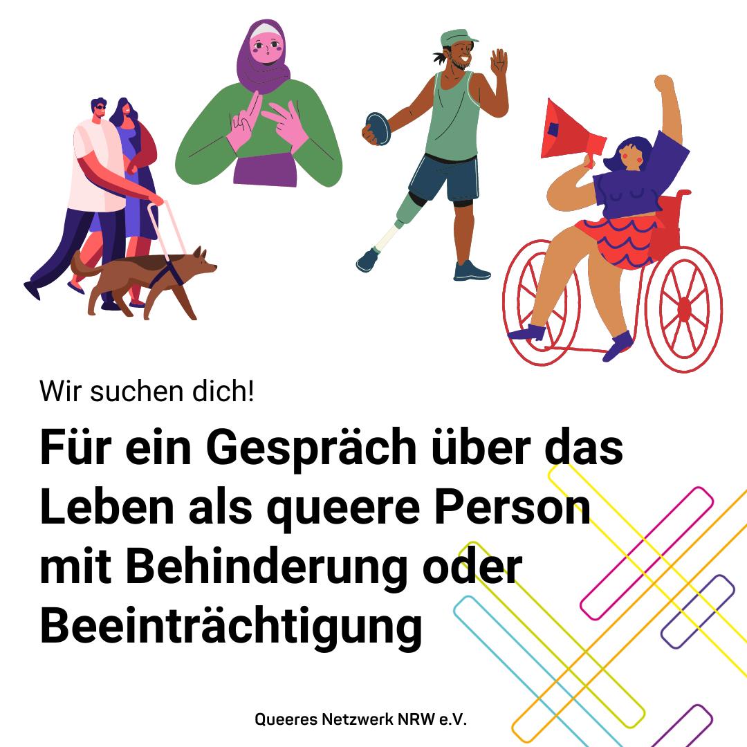 Wir suchen Dich! Für ein Gespräch über das Leben als queere Person mit Behinderung oder Beeinträchtigung